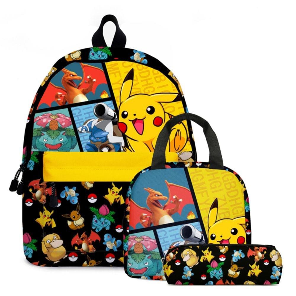 Mochila School Pikachu Pokémon com lancheira e estojo para lápis