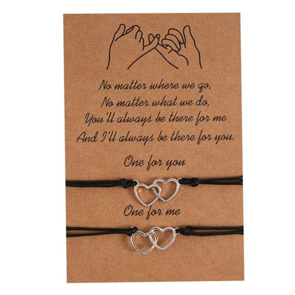 Pulseira de casal com padrão de coração, fio preto, 25 cm, unissex