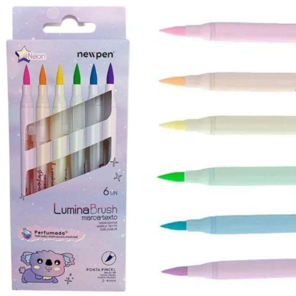 Marca Texto Lumina Brush Highlighter - Neon - 6 Un - Newpen