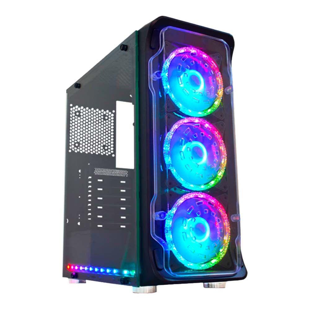 Gabinete Gamer K-Mex Cg-01Ff Skytrooper Rainbow Fita Led Com Controle Usb 3.0/2.0 Lateral Full Vidro Cg01ffrh0010b0x