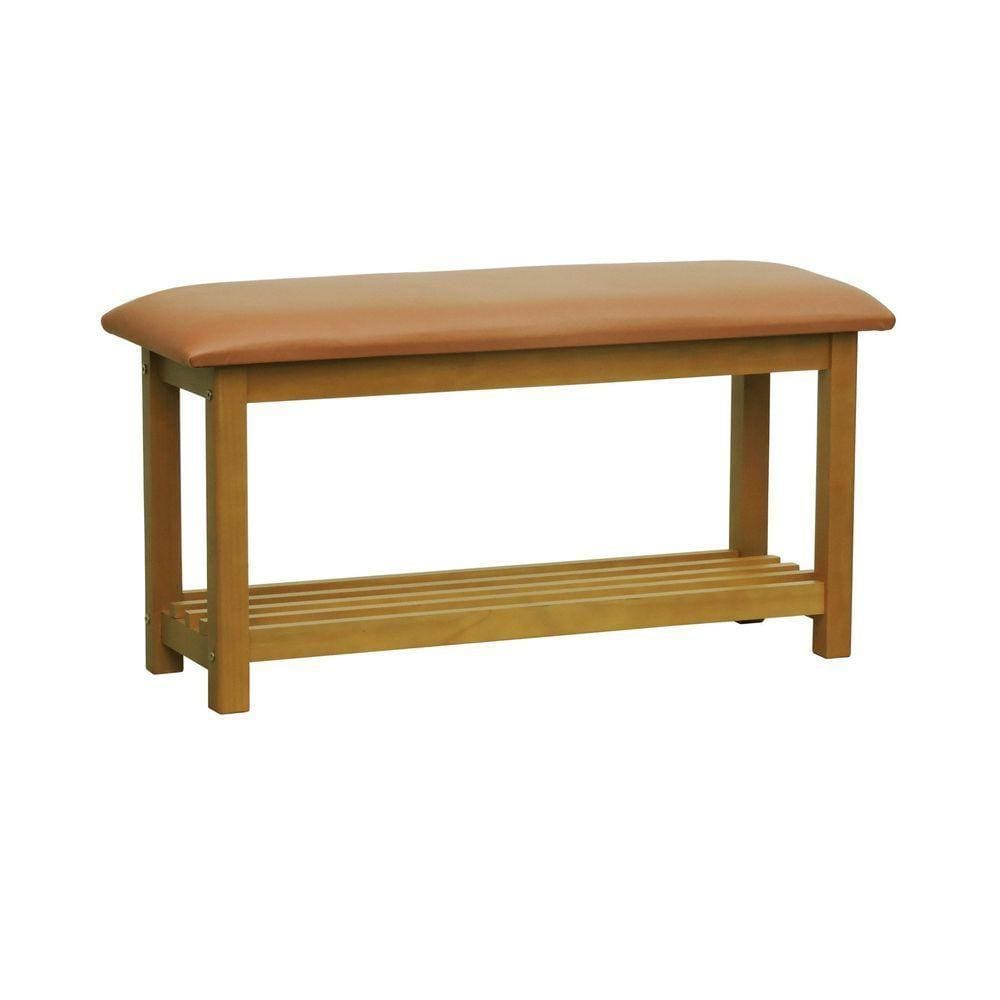 Banco Sapateira Viena Madeira Maciça -  Assento Estofado Corano Caramelo