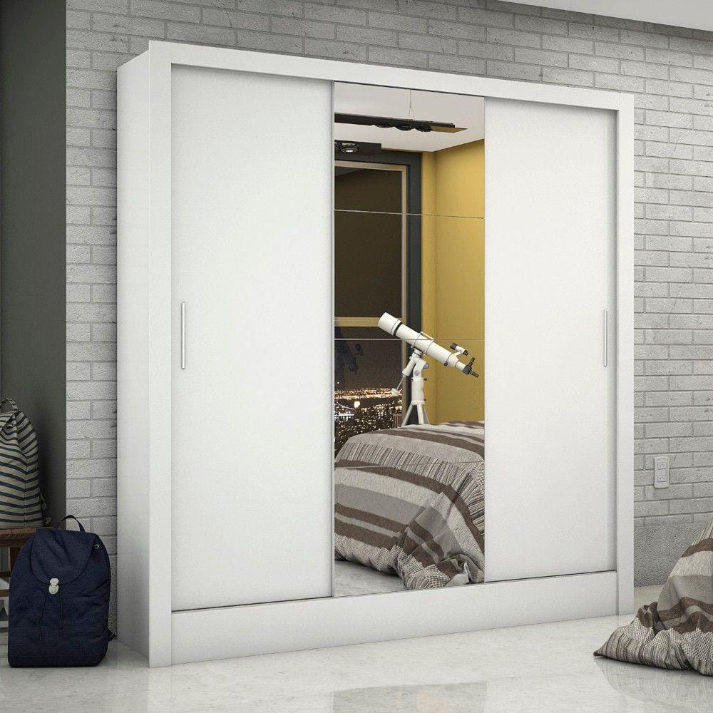 Guarda Roupa Casal com Espelho 3 Portas de Correr 3 Gavetas Dubai Plus Carioca Móveis