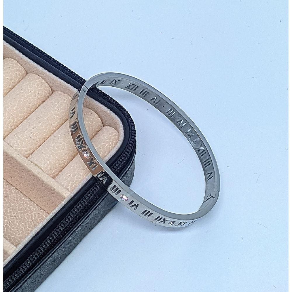 Pulseira Bracelete Feminino/Masculino Casal Algarismos Numeros Romanos com Pedras Zircônias Aço Inoxidável 316L Luxo