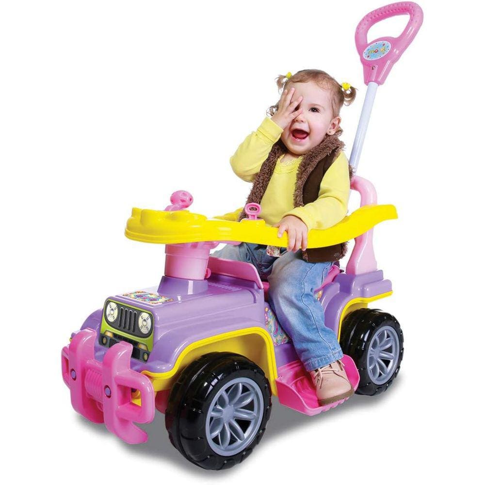 Carrinho Bebe passeio com empurrador infantil com apoio de pés aro protetor Jip Jip Menina Maral