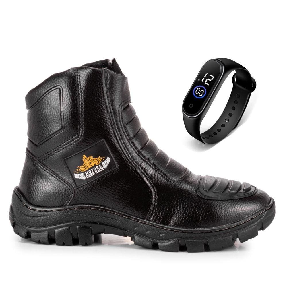 Coturno Masculino Bota Adventure Shoes Em Couro Com Relógio
