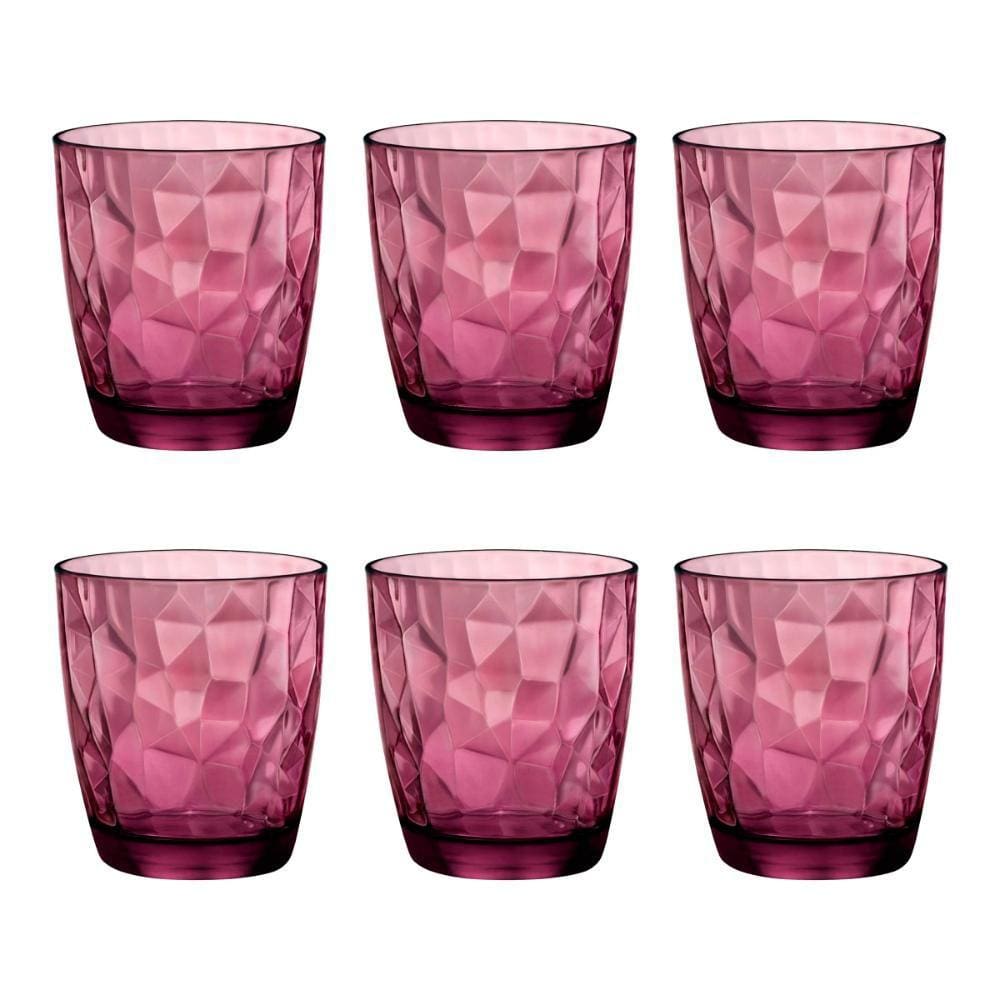 Copo Baixo De Vidro Bormioli Rocco 390 ml Lilás Diamond 6 Peças