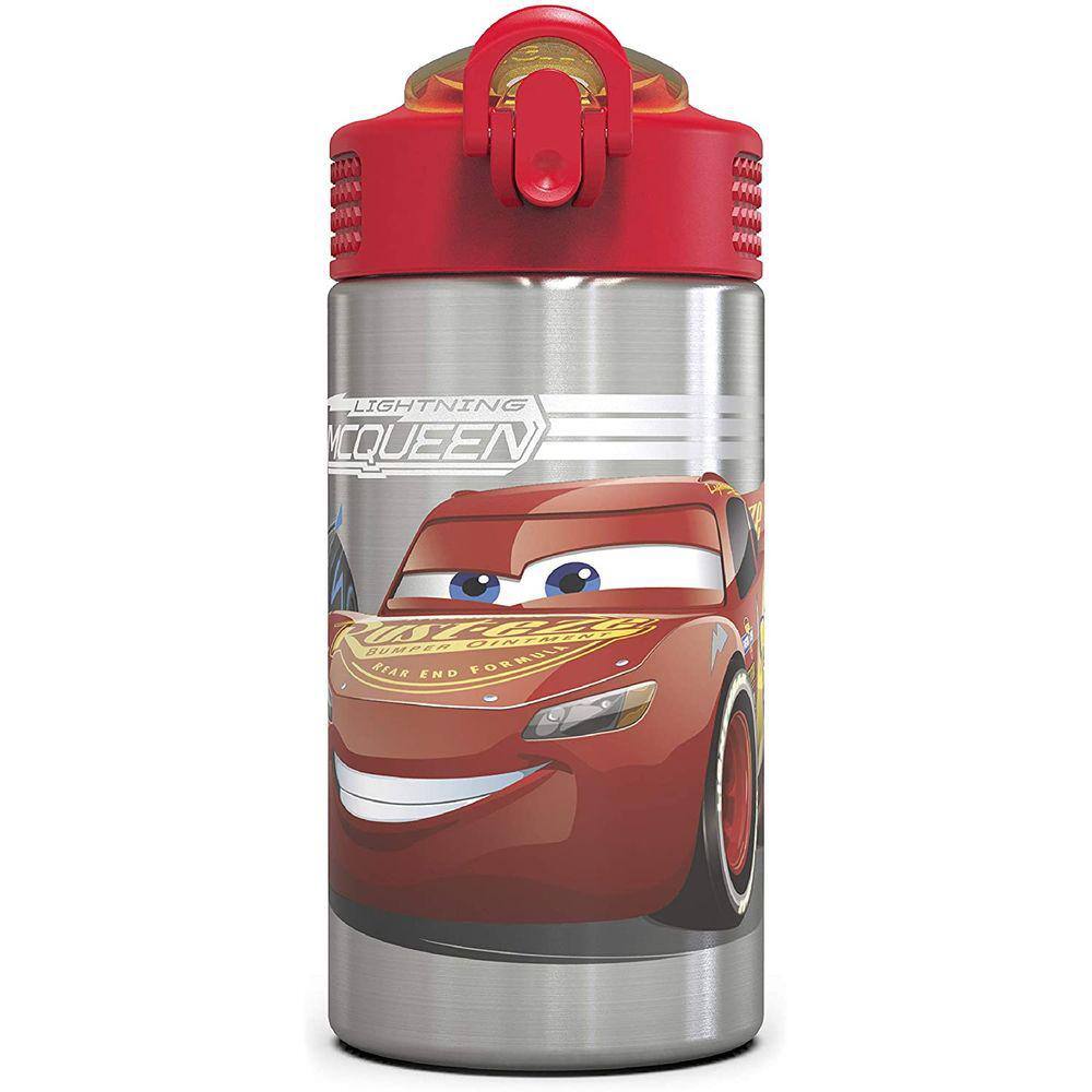 Garrafa infantil Disney Cars 3 inox: tampa com ação de uma mão e bico de palha (15,141ml, livre de BPA)
