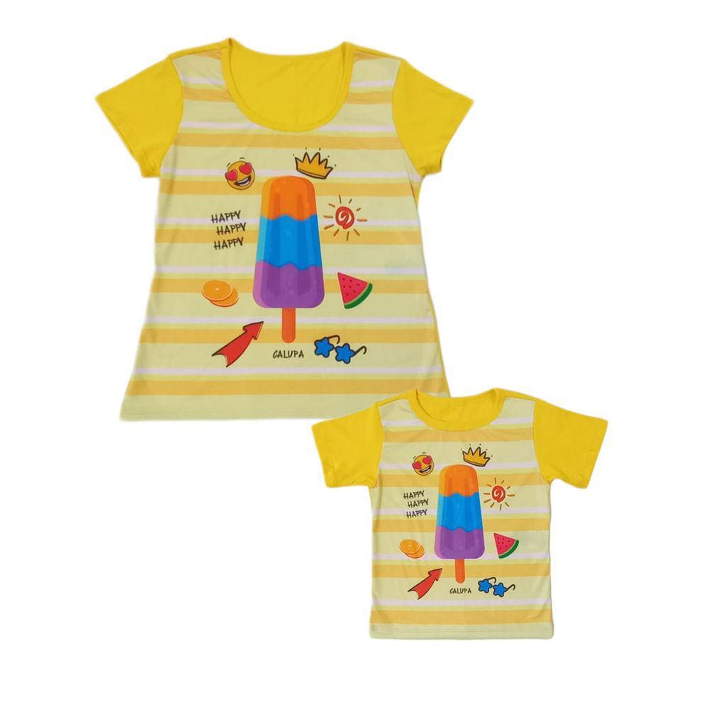 Tal Mãe Tal Filho Camisetas Adulto e Infantil Estampa Sorvete Kit com 2 Peças