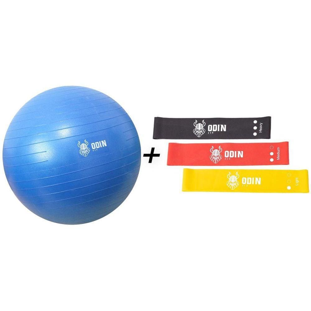 Kit Elastico Exercicios + Bola Pilates 75 Cm Odin Fit Azul