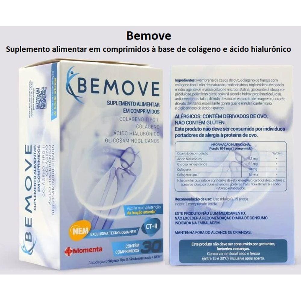 Bemove com 30 Comprimidos - Colágeno e ácido hialurônico