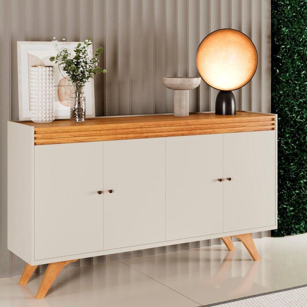 Buffet para Sala de Jantar 4 Portas 160cm Madrid Off White/Naturalle