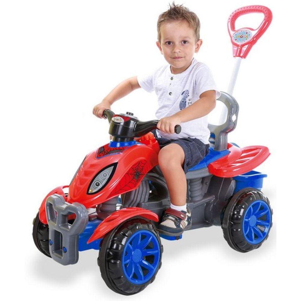 Carrinho Bebe a pedal com empurrador infantil com apoio de pés aro protetor Quadriciclo Spider Maral