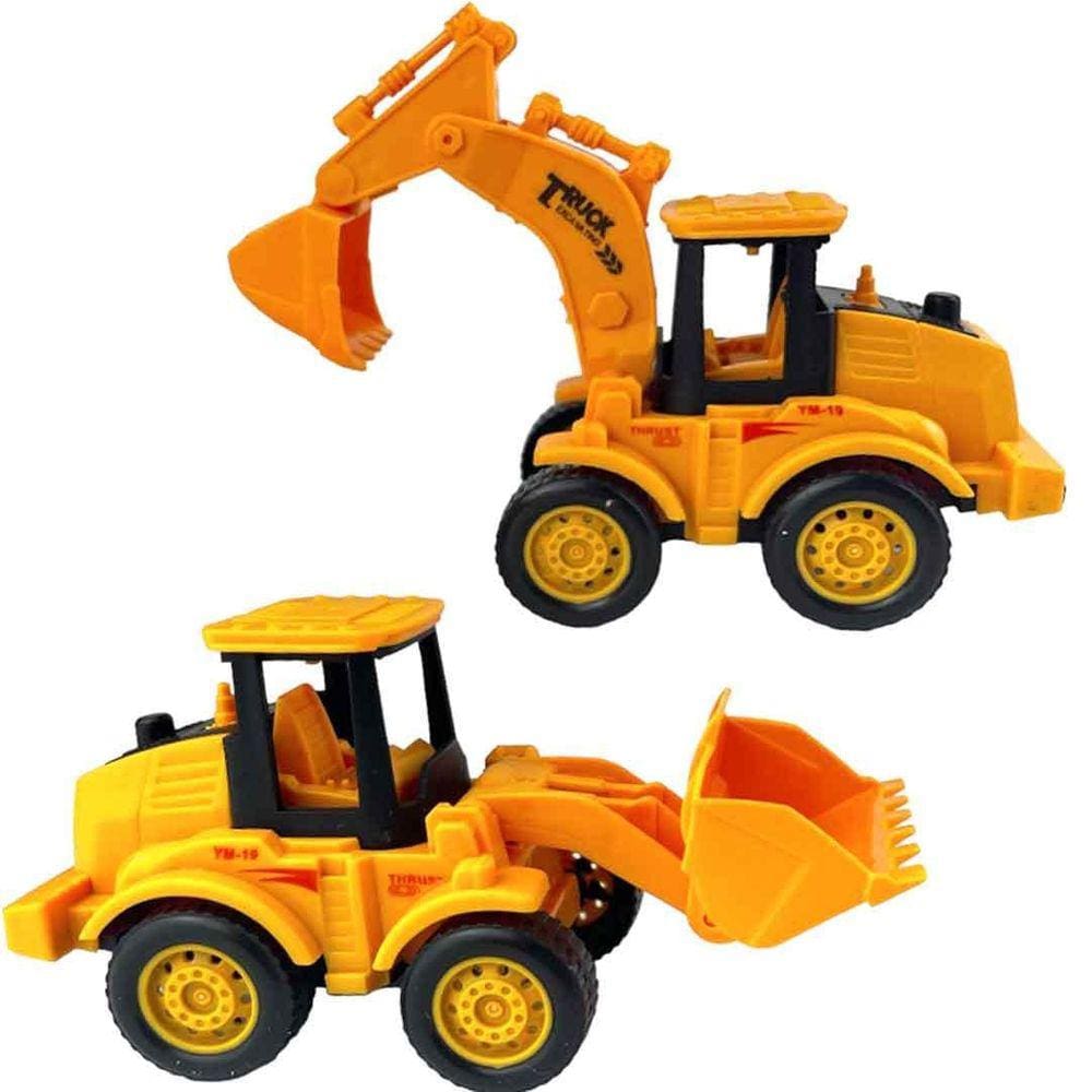 Kit 2 Trator Construção Brinquedo Fricção Escavadeira Pá