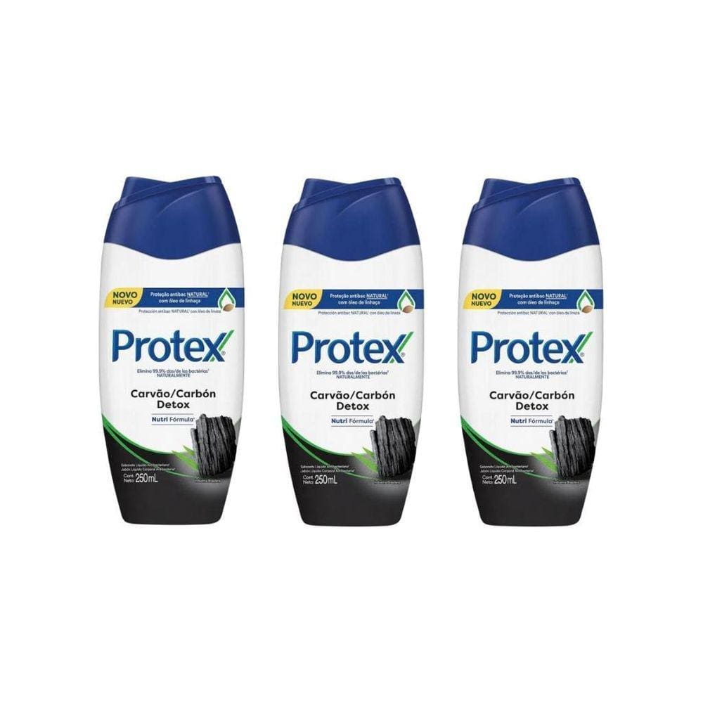 Sabonete Liquido Protex 250Ml Carvao Detox - Kit Com 3Un