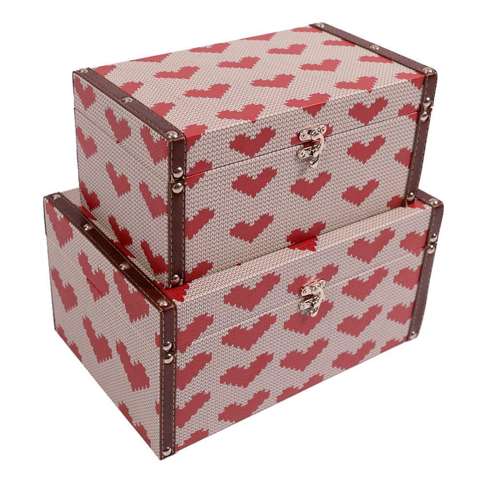 Kit 2 Caixas Organizadoras Em Mdf Vizapi M, G Love Vermelha e Branca