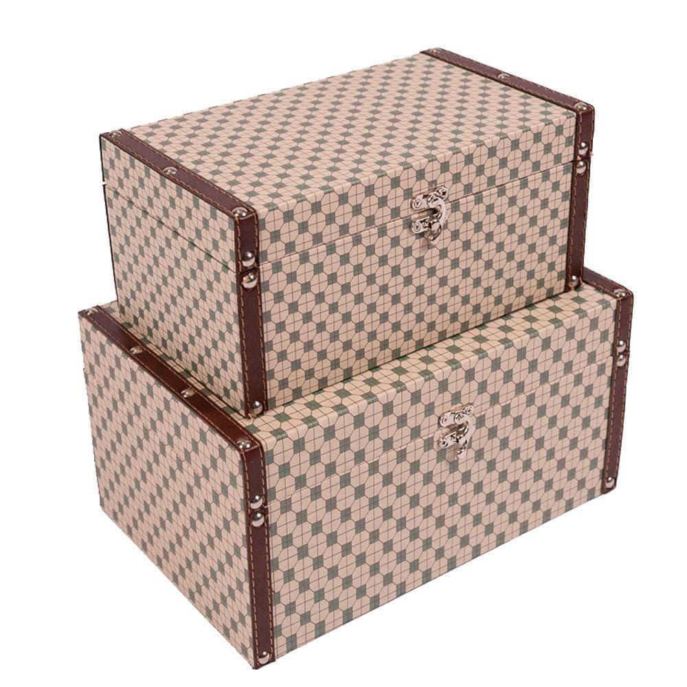 Kit 2 Caixas Organizadoras Em Mdf Vizapi M, G Safira Bege e Verde