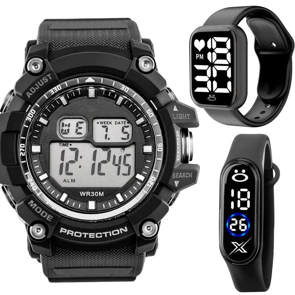 Relógio masculino digital prova dagua + relogio bracelete pulseira ajustavel esportivo cronometro
