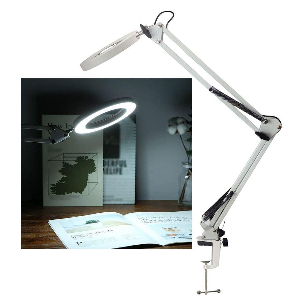Lupa De Mesa Luminaria Led Articulada Lente Aumento 5X Estetica Spa Salao Conserto Estudio Tatuagem Maquiagem Design Sobrancelha Reparo Conserto