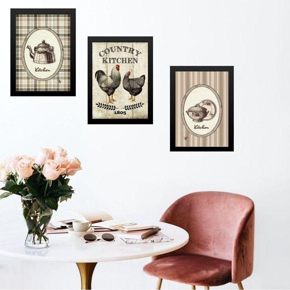 Kit 3 Quadros Cozinha Country Kitchen 24X18Cm