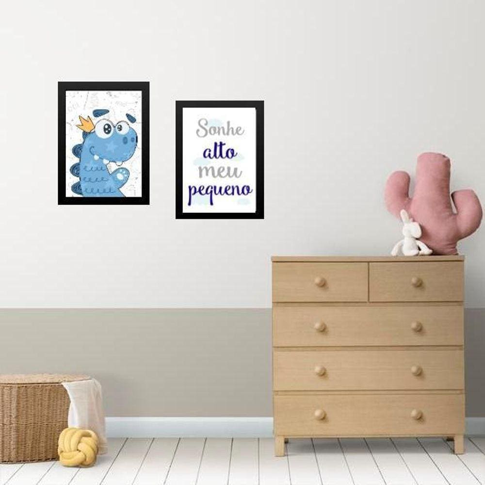 Kit 2 Quadros Infantis Dinossauro Sonhe Alto 24X18Cm