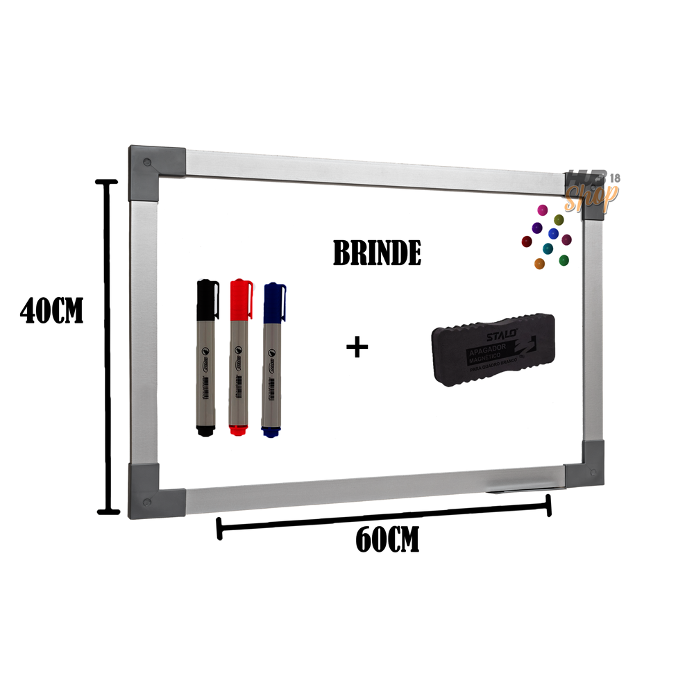 Quadro Lousa Branco Magnético Color 90X60 Mol Aluminio Stalo
