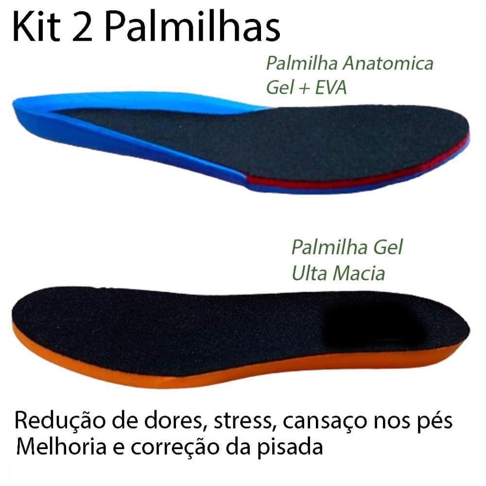 Kit 2 Palmilha Gel e Dupla Camada Anatômicas Memoria Forro Antibacteriano Melhora do Passo e Dores