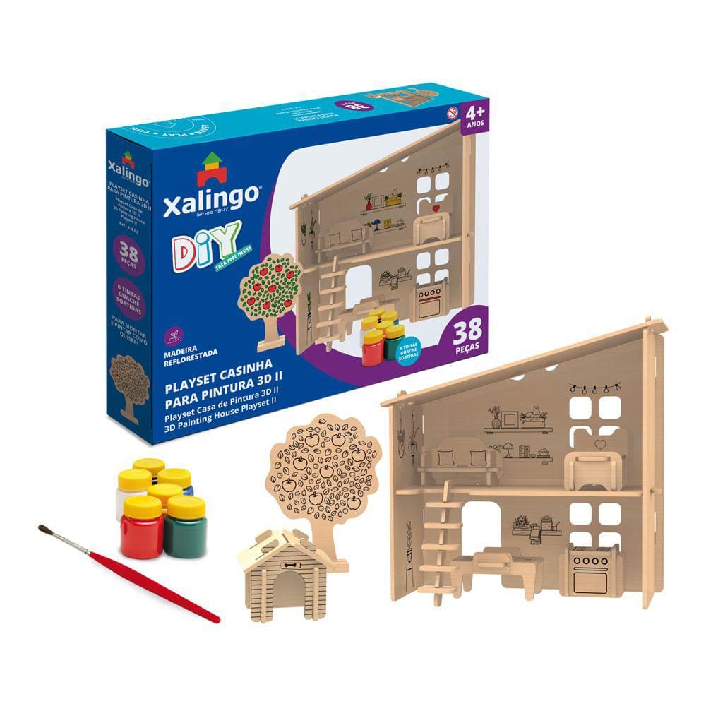 Playset Casinha 3D para Pintura 38 peças Xalingo