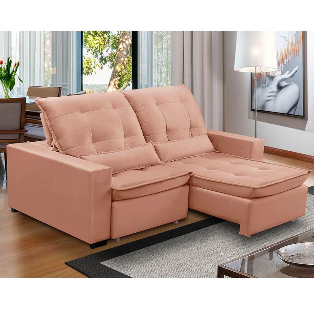 Sofa Retratil Reclinavel 2 Lugares 1,90m Atlantis Veludo Rosê LansofBR