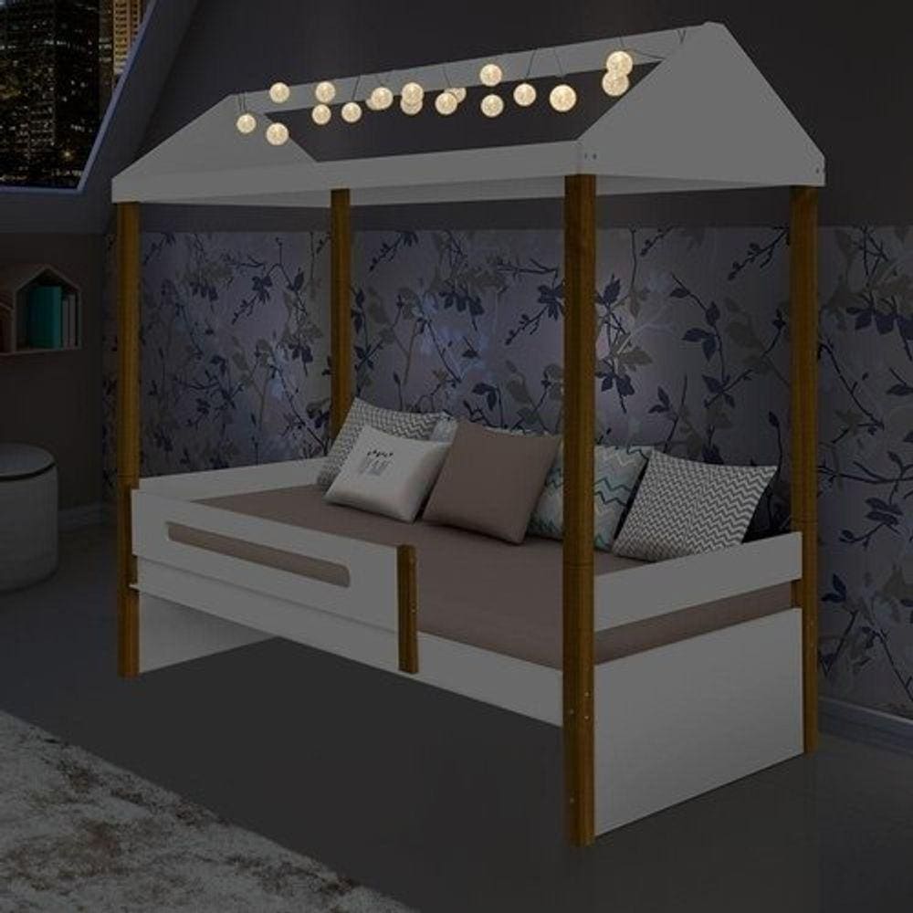 Cama Solteiro Sara Branca com Luzes e Colchão