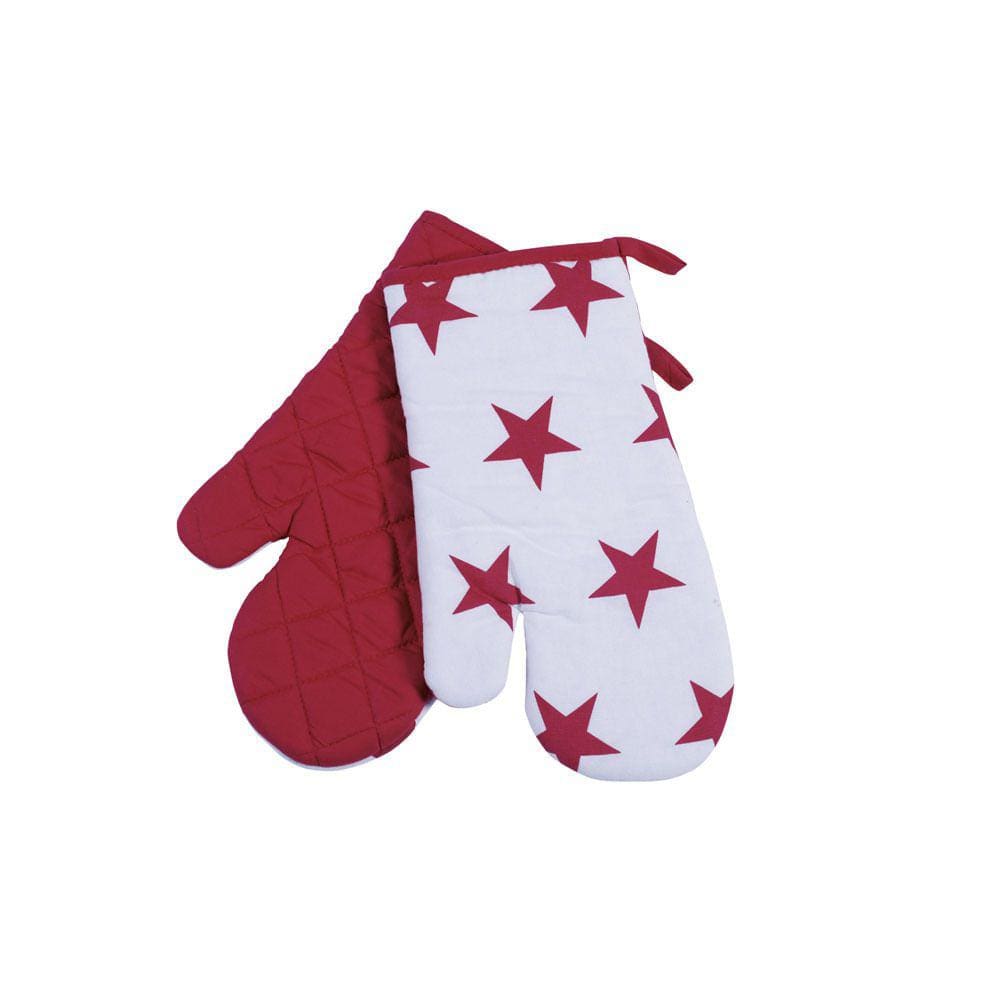Par de Luvas para Cozinha Vizapi 18X30Cm 160G Estrelas Branco Vermelho