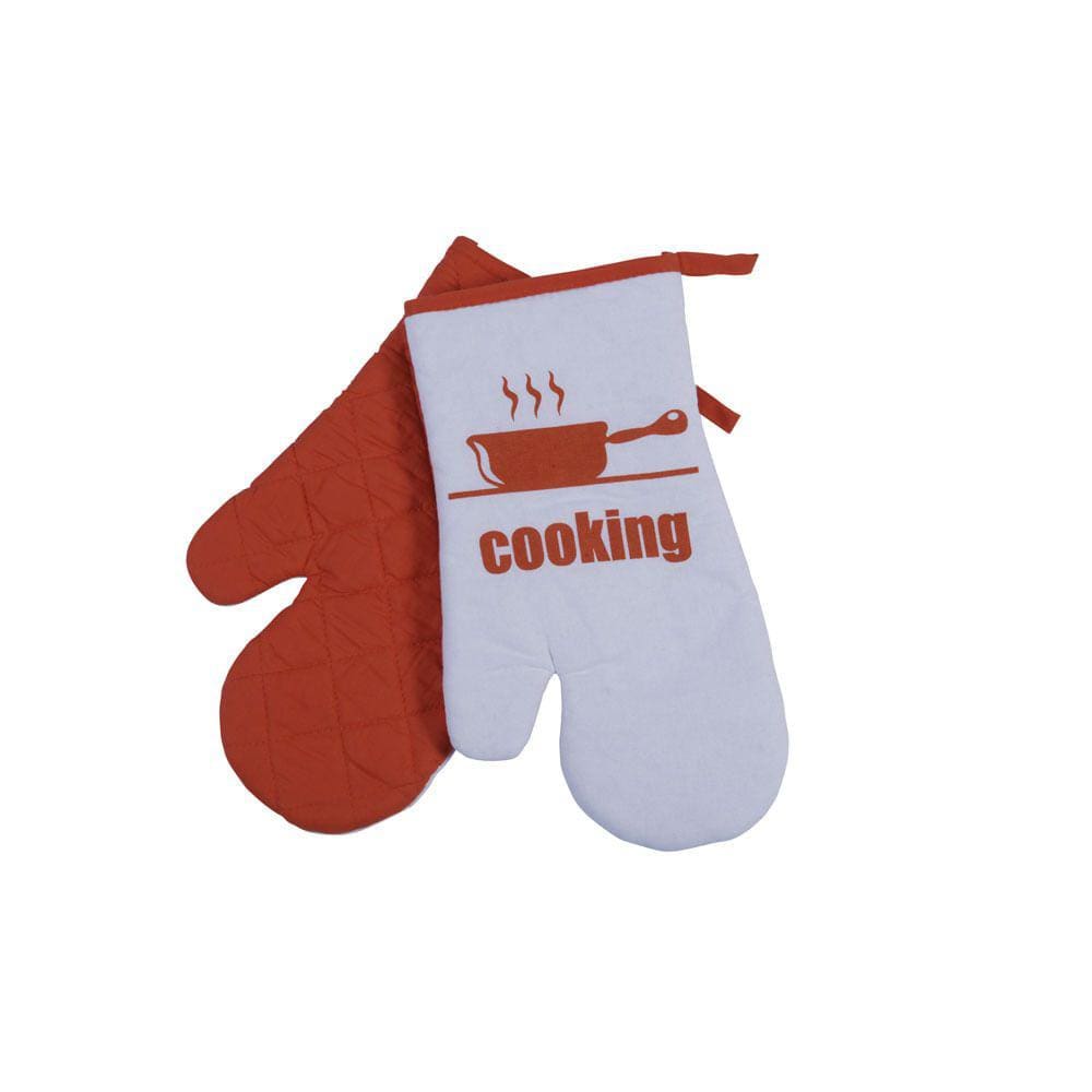 Par de Luvas para Cozinha Vizapi 18X30Cm 160G Cooking Branco Laranja