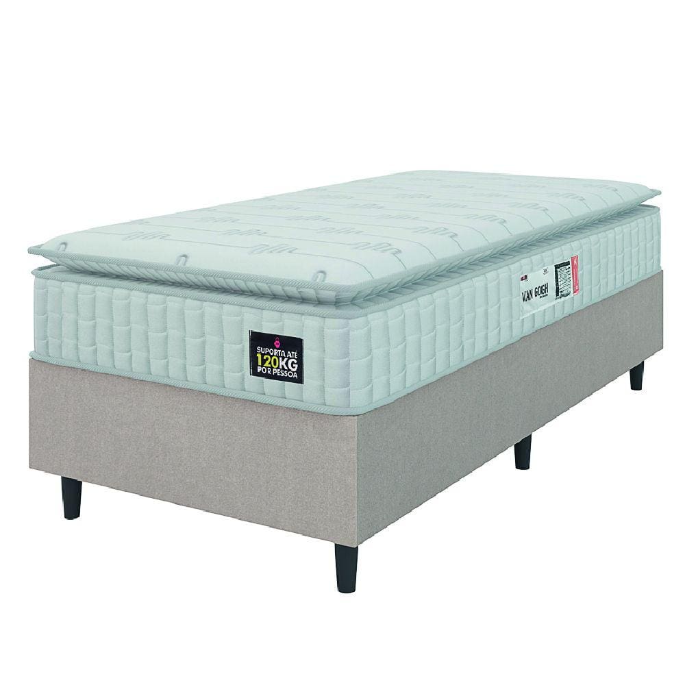 Cama Box Colchão Solteiro Espuma D33 Vangogh Pillow Top 88x188x67cm Branco / Bege Hellen - Suporta até 120kg por Pessoa