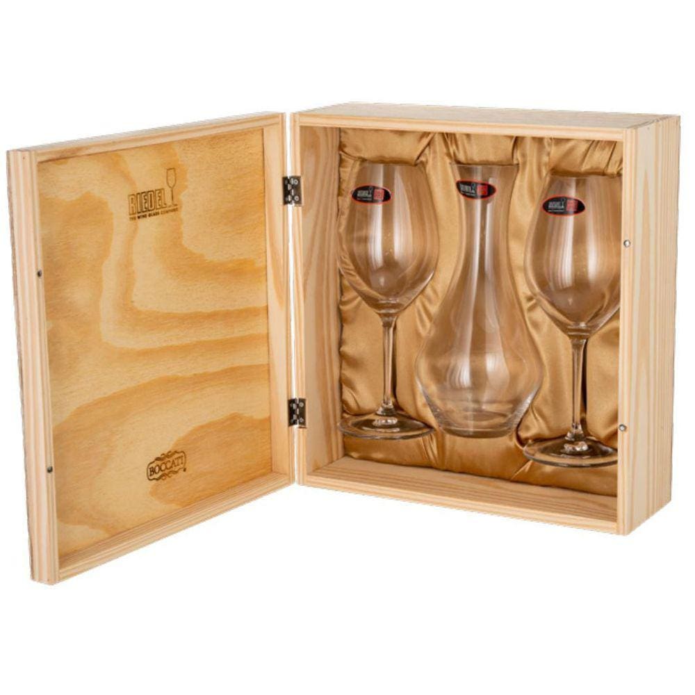 Kit Presente Riedel 2 Taças + Deconter Em Caixa De Madeira