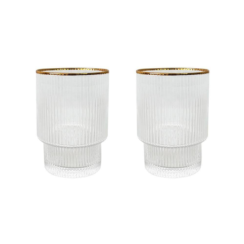 Copo Baixo De Cristal Wolff 220 ml Borda Dourada Lines 2 Peças