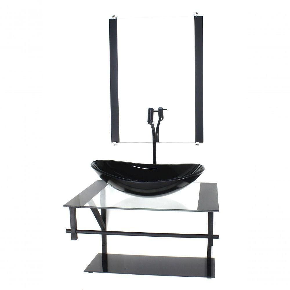 Gabinete De Vidro Para Banheiro 60cm Cuba Com Torneira Preta