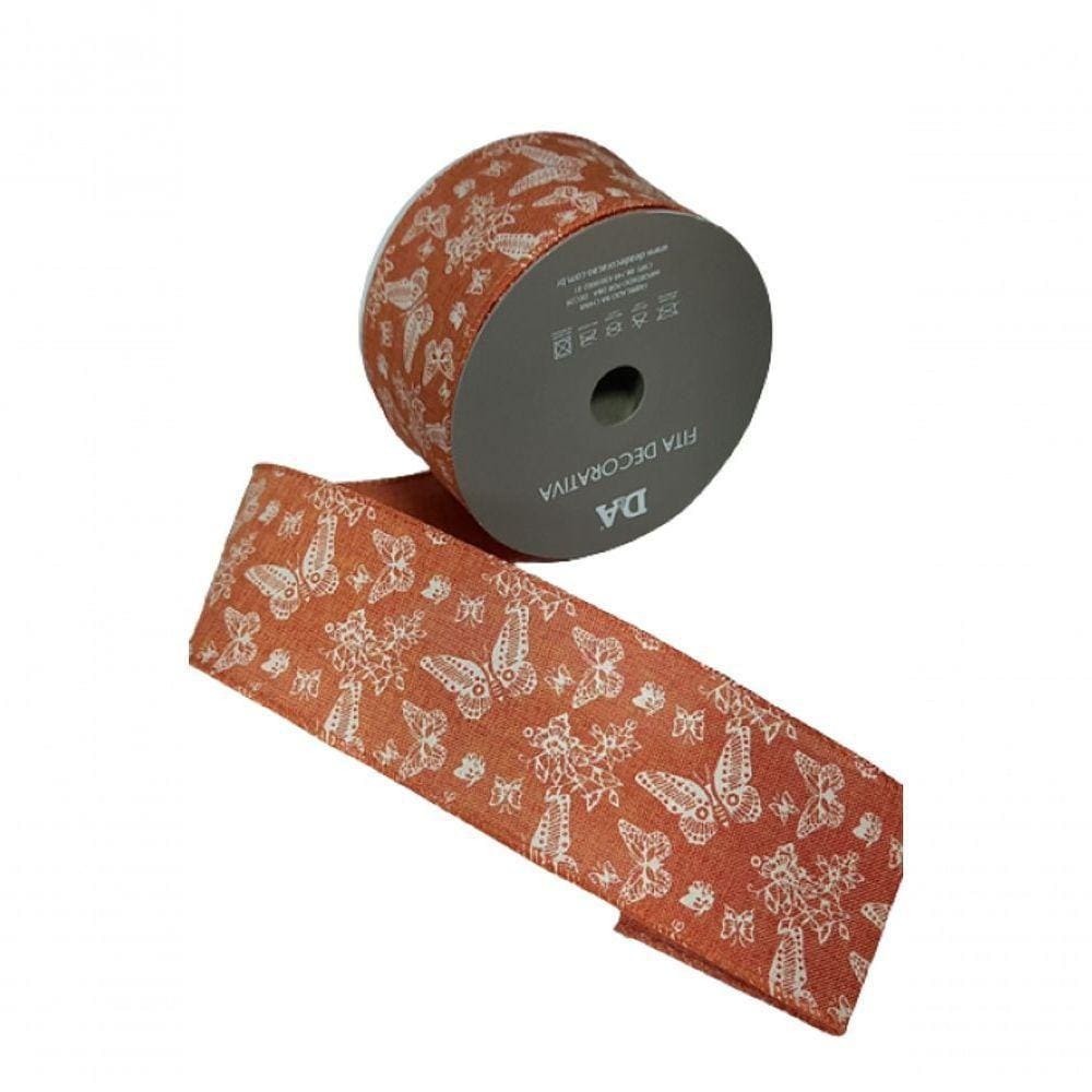 Fita Decorativa Laranja Com Borboletas