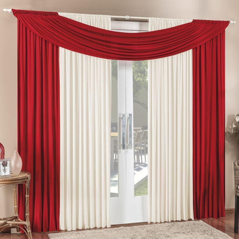 Cortina Tendência 2,00m X 1,70m Para Varão Em Malha Sala Quarto - Vermelho