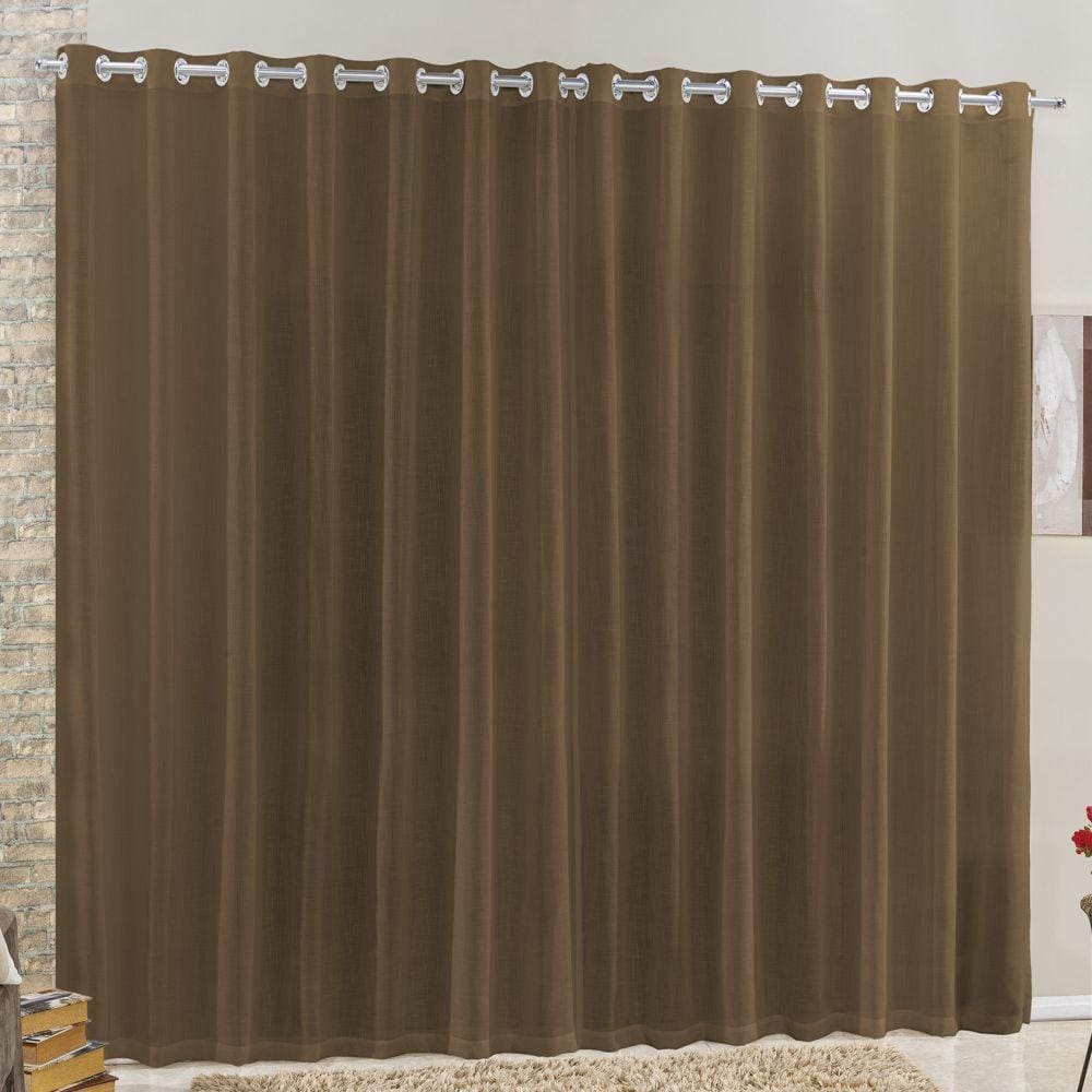 Cortina 4 Mts Sala Quarto Voal E Linho Para Varão Tabaco