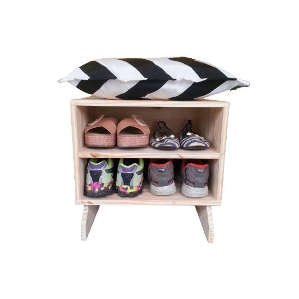 Sapateira Madeira Puff Chevron Preto E Branco