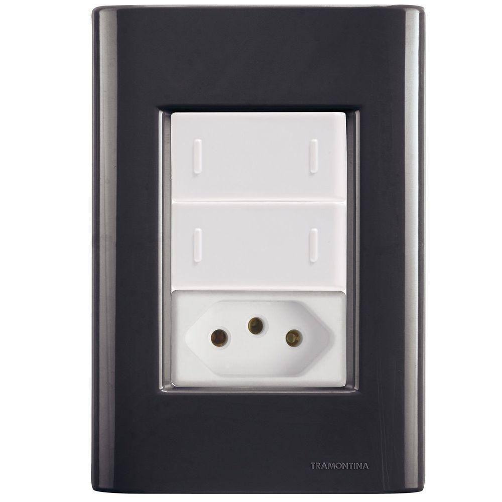 Cj Dois Interruptor Duplo E Tomada 20a Giz Grafite Tramontina Completo Pronto Tramontina