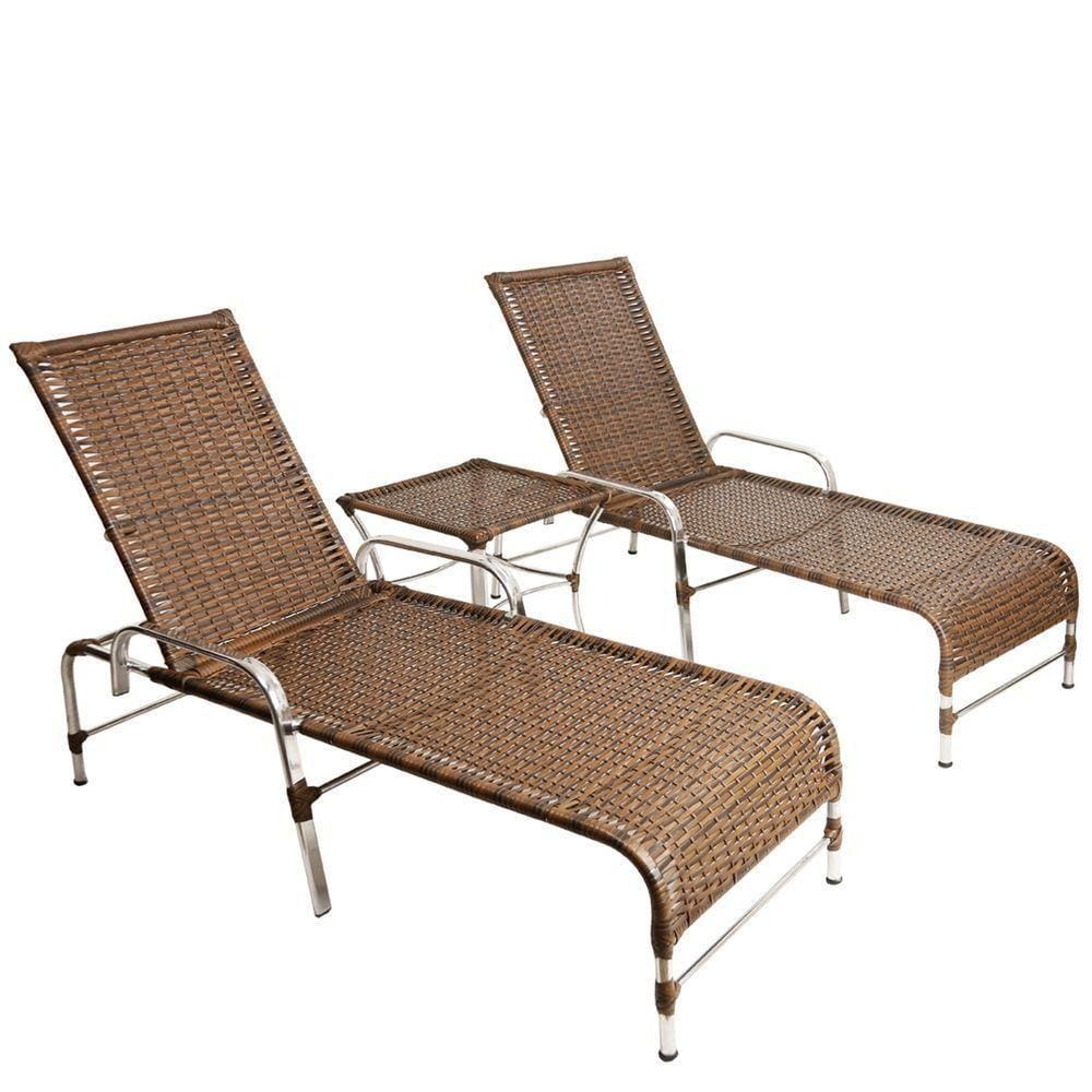 2 Espreguiçadeiras Esteira+Mesa Centro Garden Piscina Argila