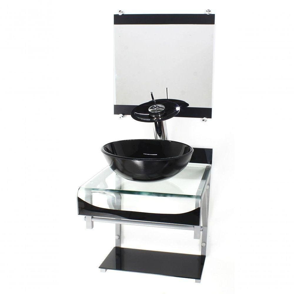 Gabinete De Vidro 40cm Banheiro Curvado Duplo Cuba Redonda
