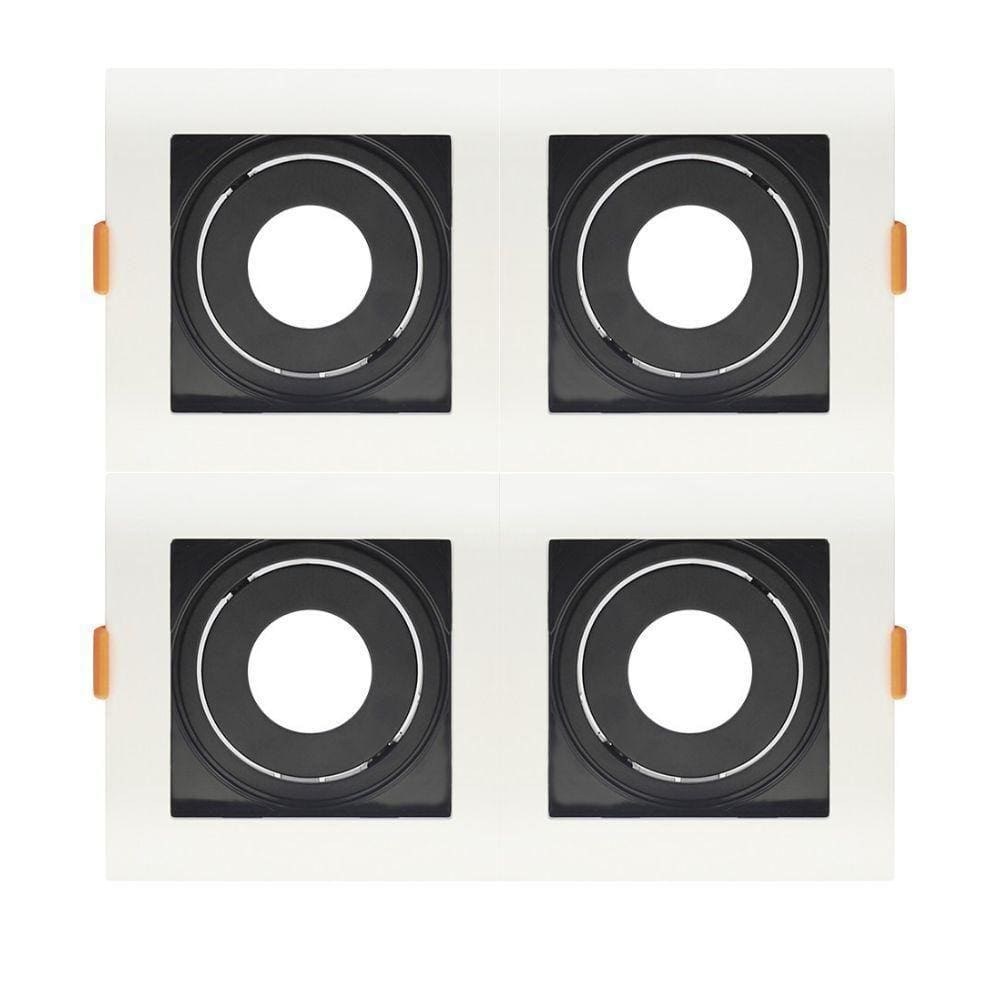 Spot De Embutir Quadrado Recuado Quadruplo Mr11 Direcionável Branco Com Preto