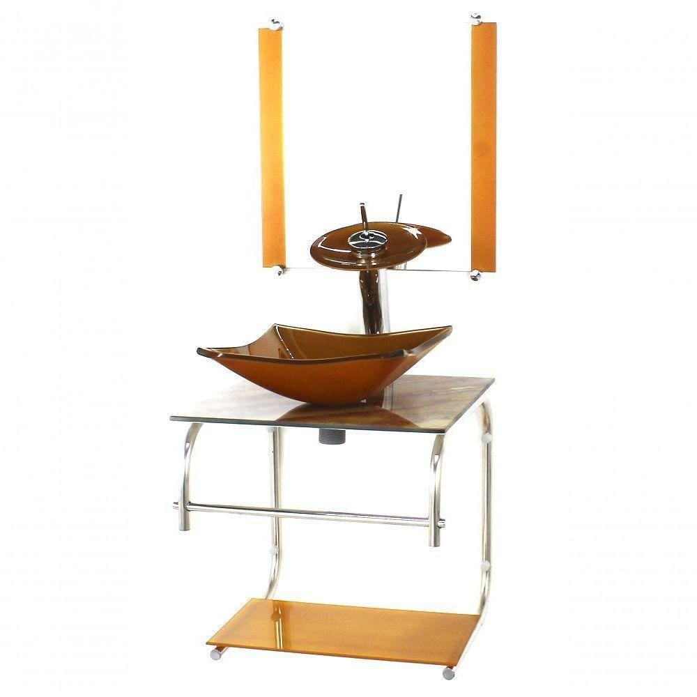 Gabinete 40cm De Vidro Inox Cuba Quadrada Marmore Marfim
