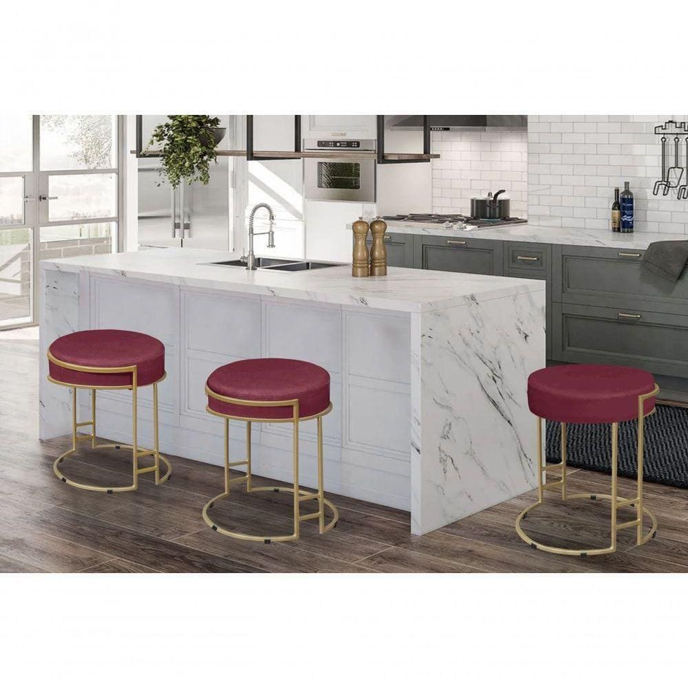 Puff Decorativo Sarah Sala E Recepção Metal Dourado Veludo