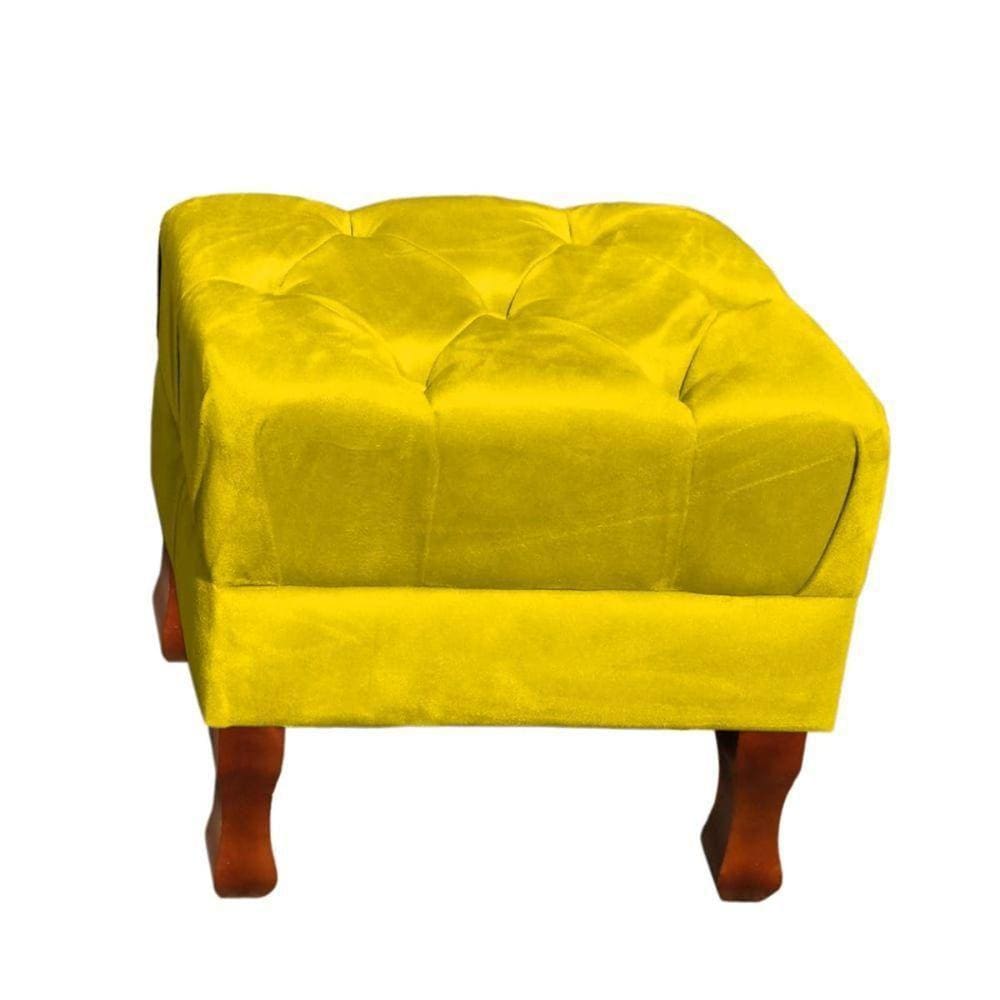 Puff Decorativo Retrô Luis Xv Quadrado Em Capitonê Suede