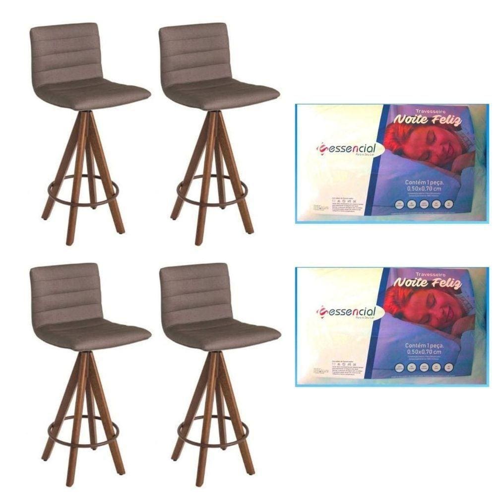 4 Banquetas Giratórias Julia Gourmet-marrom Camurça(leve 2 Travesseiros)