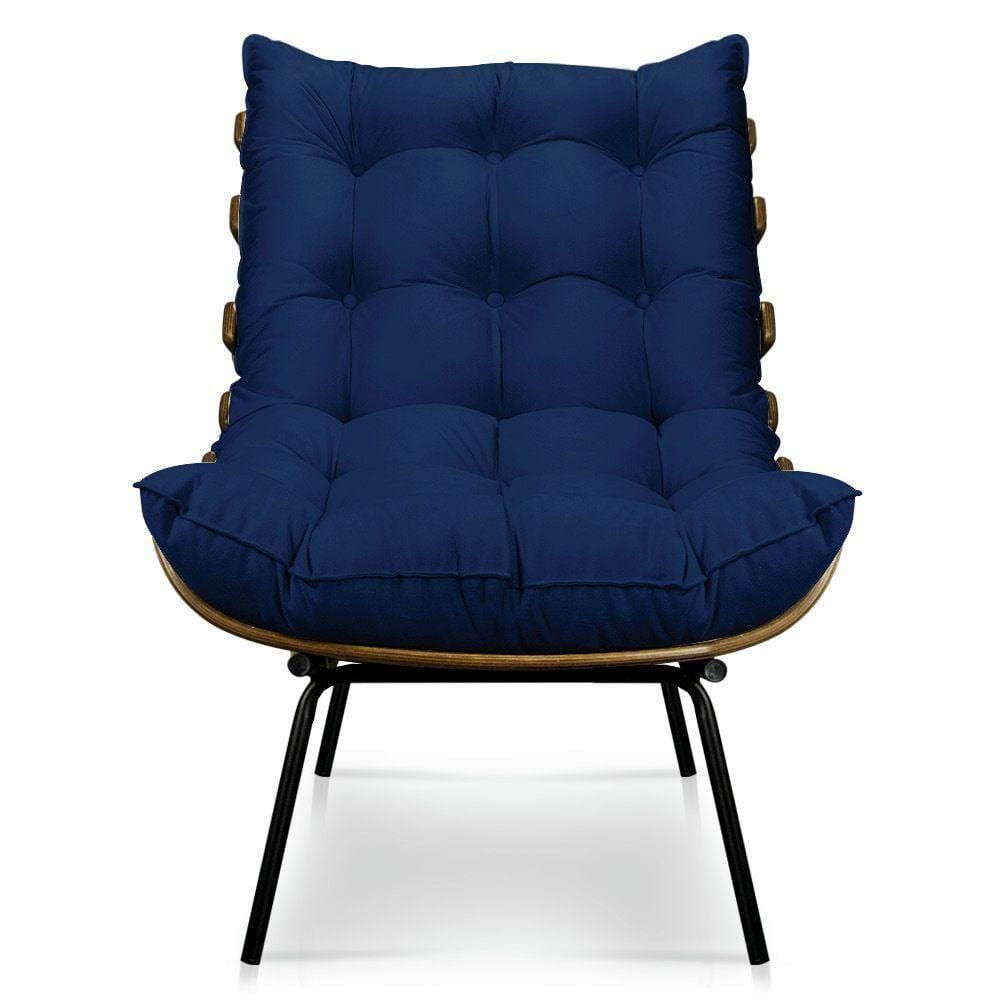 Poltrona Decorativa Costela Escritório Suede Azul Marinho