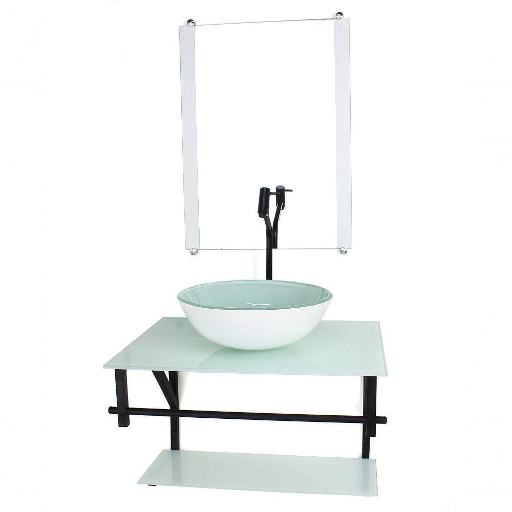 Gabinete De Vidro Para Banheiro 60cm Cuba Com Torneira Preta
