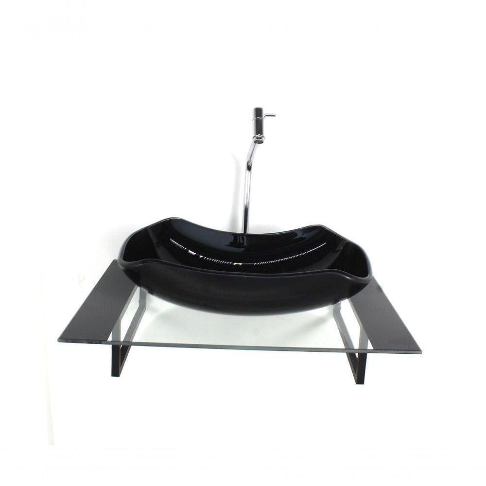 Kit Cuba De Vidro Com Tampo Preto E Torneira Valvula